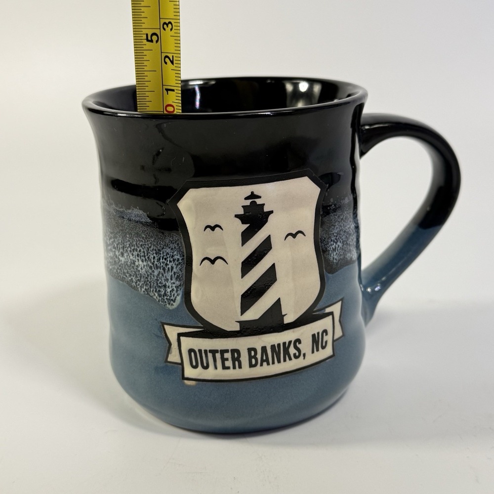 Outer Banks NC Pottery PCF Souvenir Mug Lighthouse 2 Tone Drip Glaze Large - Picture 10 of 11